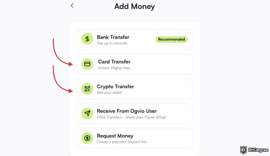 Best way to send money to Dominican Republic: one red arrow pointing to the [Card Transfer] option, the other to [Crypto Transfer].