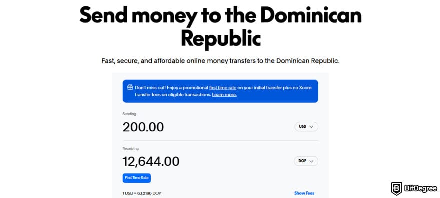 Best way to send money to Dominican Republic: Xoom first-time rate for transfers to the Dominican Republic. Best way to send money to Dominican Republic: Xoom first-time rate for transfers to the Dominican Republic.