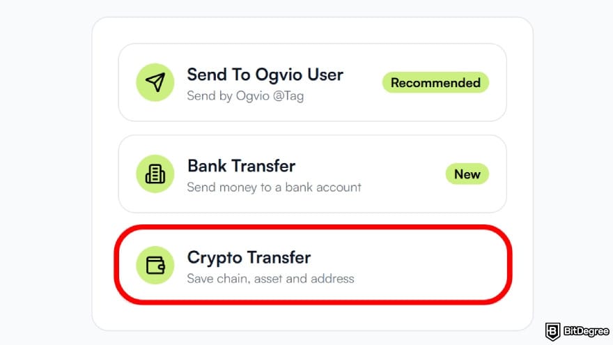 Best way to send money to Egypt: select [Crypto Transfer].