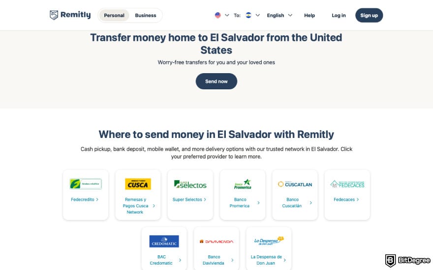 Best way to send money to El Salvador: a screenshot of Remitly features.