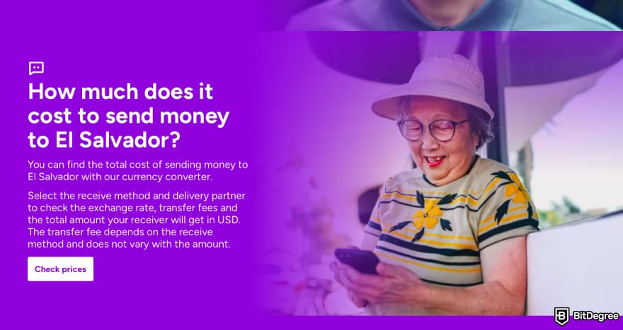 Best way to send money to El Salvador: a screenshot of WorldRemit features.