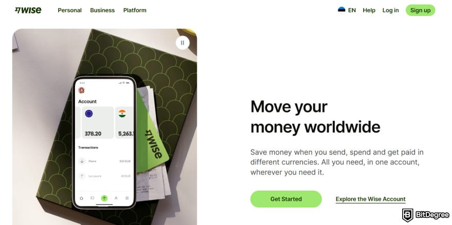 Best way to send money to Estonia: Wise's move your money worldwide section.