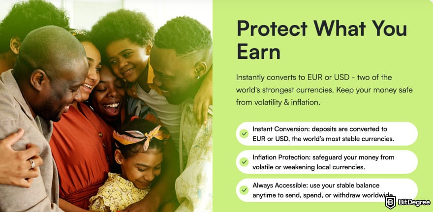 Best way to to send money to Europe: Ogvio deposit money showing EUR or USD pegging.