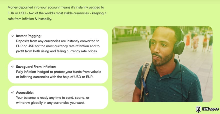 Best way to to send money to Europe: Ogvio instant pegging section.