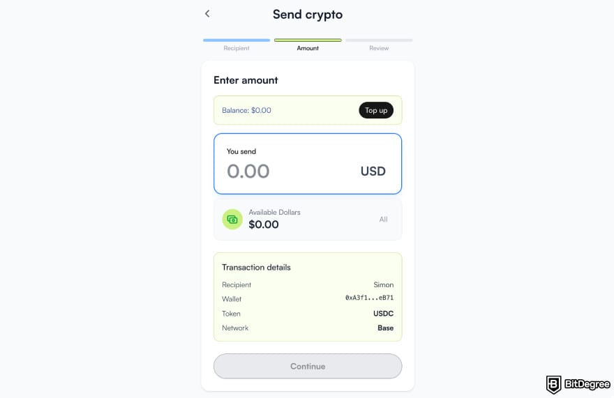 Best way to send money to Europe: Ogvio send crypto confirmation page.