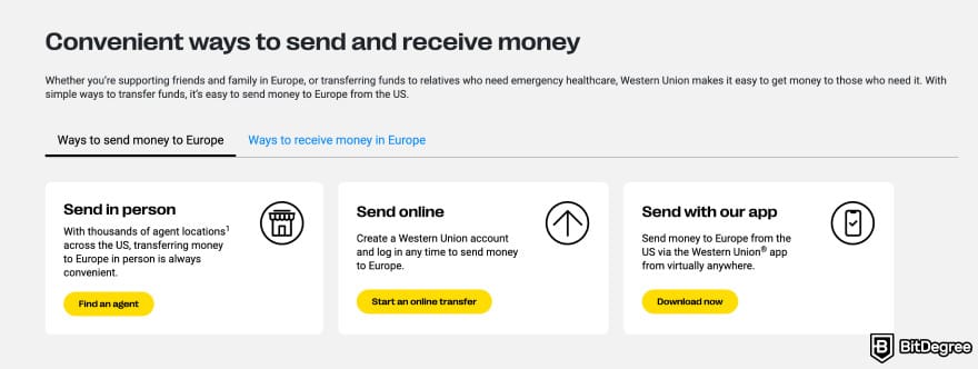 Best way to to send money to Europe: ways to send money to Europe using Western Union.