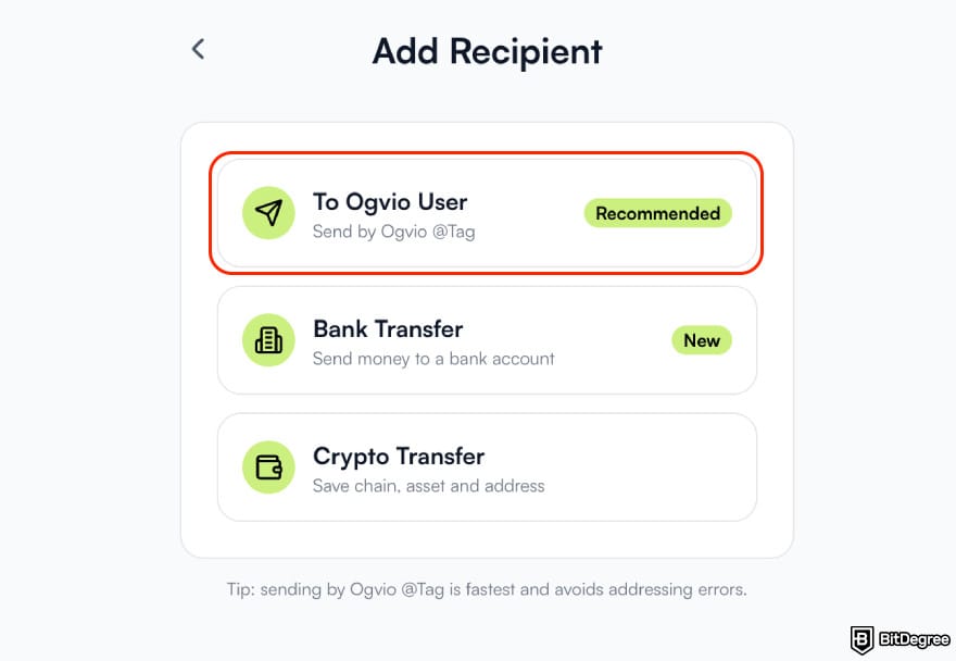 Best way to send money to France: select another Ogvio user as your recipient.