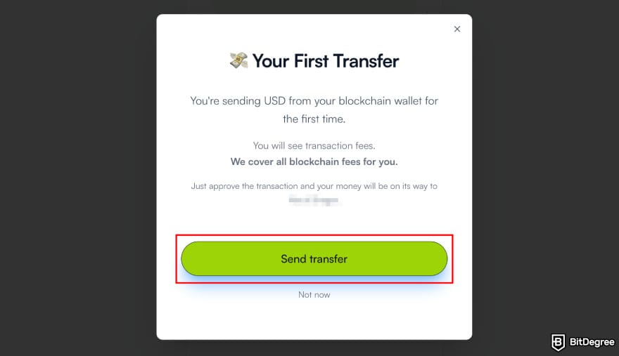 Best way to send money to Greece: Ogvio first transfer confirmation page.