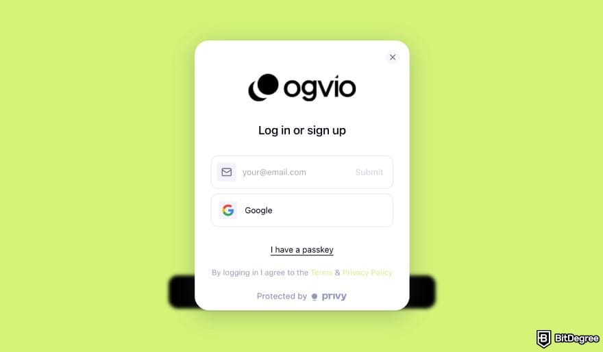 Best way to send money to Greece: Ogvio sign-up page.