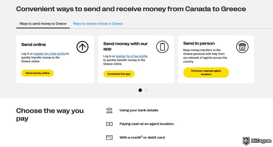Best way to send money to Greece: Western Union ways to send money to Greece page.