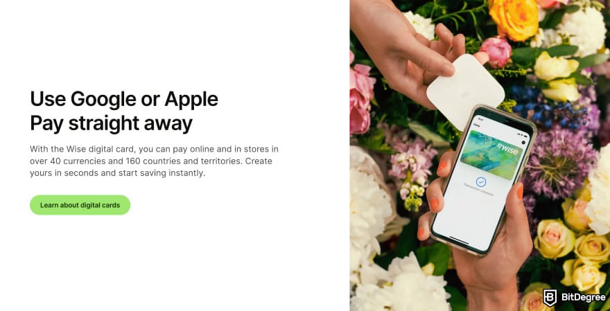 Best way to send money to Greece: Wise card page.