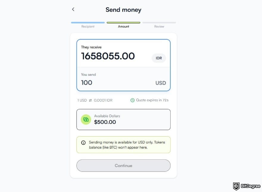 Best way to send money to Indonesia: the page for entering the amount to send on Ogvio.