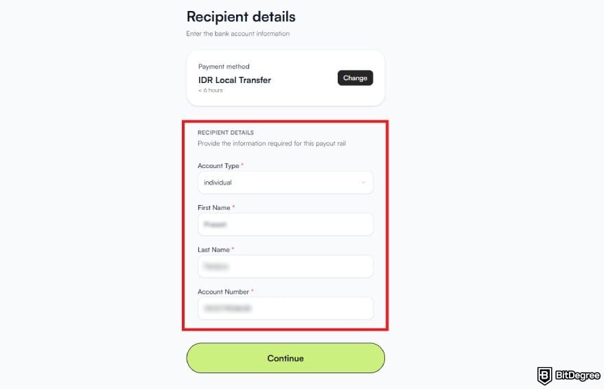 Best way to send money to Indonesia: entering bank information for a new recipient on Ogvio.