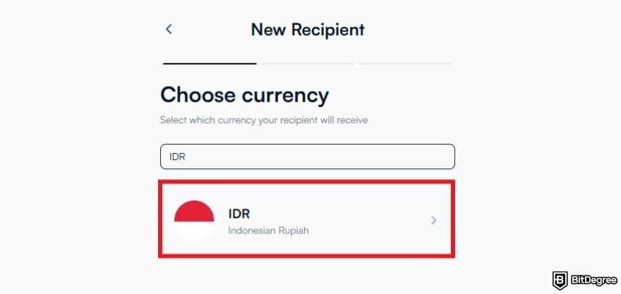 Best way to send money to Indonesia: choosing currency for a new recipient on Ogvio.