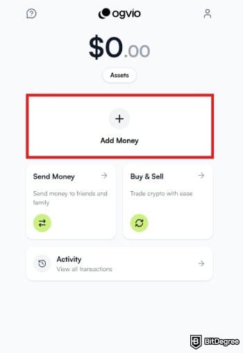 Best way to send money to Indonesia: Ogvio's main dashboard with the Add Money option highlighted.