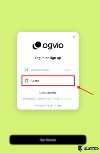 Best way to send money to Indonesia: the sign up page on Ogvio mobile with the Google option highlighted.