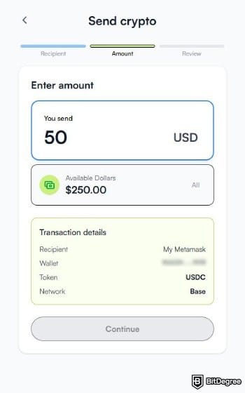 Best way to send money to Indonesia: the amount page when sending crypto using Ogvio.