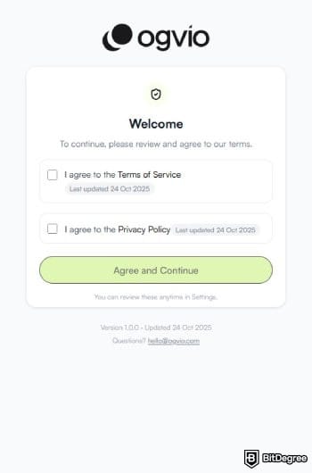 Best way to send money to Indonesia: the terms of service and privacy policy agreement page on Ogvio.