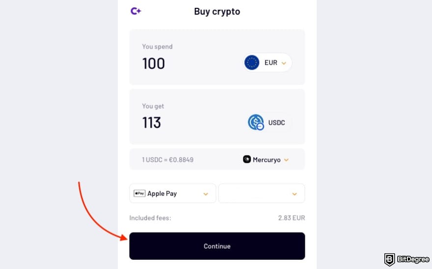 Best way to send money to Indonesia: a red arrow pointing to the [Continue] button.
