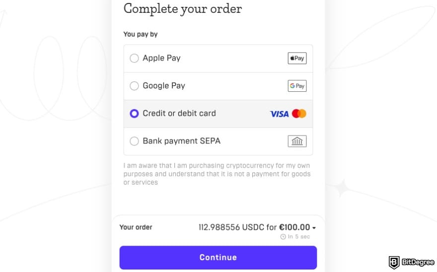 Best way to send money to Indonesia: interface asking you to select a payment method to complete your order.