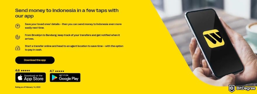 Best way to send money to Indonesia: description for sending money using the Western Union app.