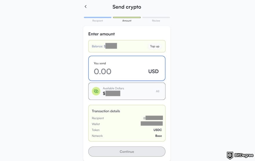 Best way to send money to Italy: Ogvio's crypto transfer form.