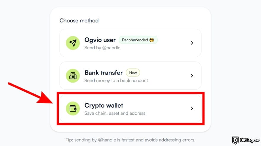 Best way to send money to Mexico: choose the [Crypto Wallet] option.