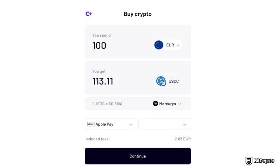 Best way to send money to Mexico: Ogvio crypto purchasing interface.