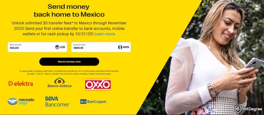 Best way to send money to Mexico: Western Union transfer service to Mexico.