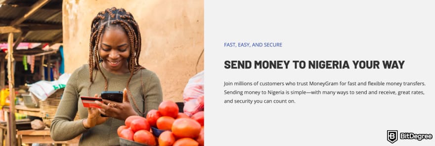 Best way to send money to Nigeria: MoneyGram send money to Nigeria page.