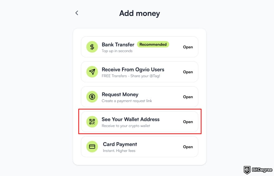 Best way to send money to Nigeria: Ogvio add money highlighting crypto wallet option.