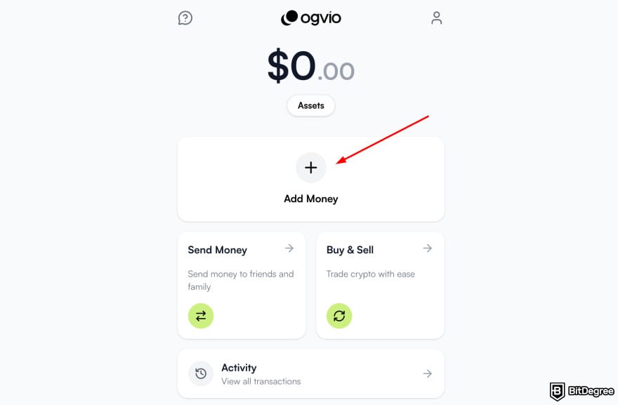 Best way to send money to Nigeria: Ogvio main page highlighting the [Add Money] button.