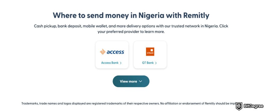 Best way to send money to Nigeria: Remitly homepage.
