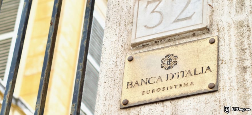 Best way to send money to Pakistan: Bank of Italy head office sign.