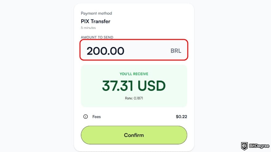 Best way to send money to Portugal: enter amount of money to deposit.