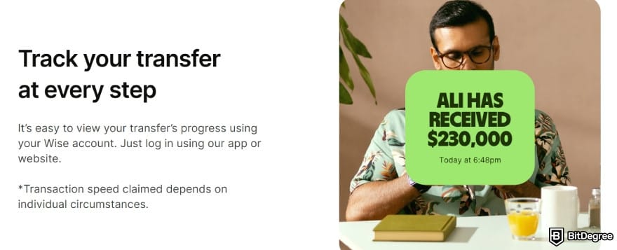 Best way to send money to Portugal: Wise transfer tracker feature.