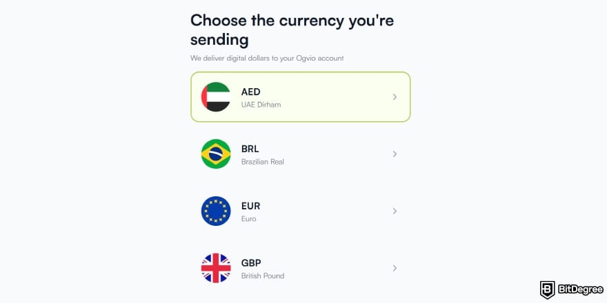 Best way to send money to Singapore: pick the currency to send.