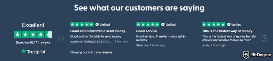 Best way to send money to Singapore: Remitly's customer feedbacks on Trustpilot.