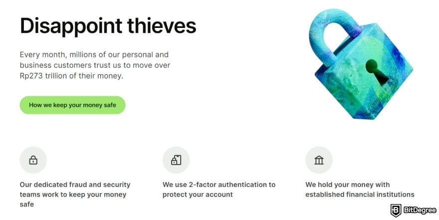 Best way to send money to Singapore: Wise's security features.