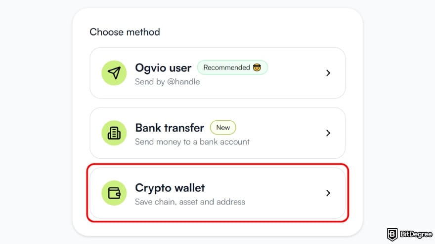 Best way to send money to Singapore: select the [Crypto wallet] option.