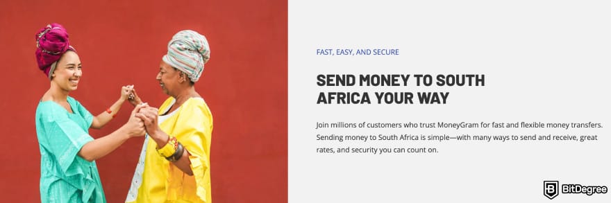 Best way to to send money to South Africa: MoneyGram send money to South Africa page.