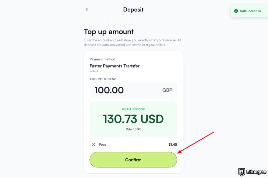 est way to send money to South Africa: Ogvio deposit GBP confirmation page.