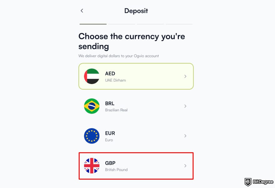 Best way to send money to South Africa: Ogvio deposit choosing GBP.