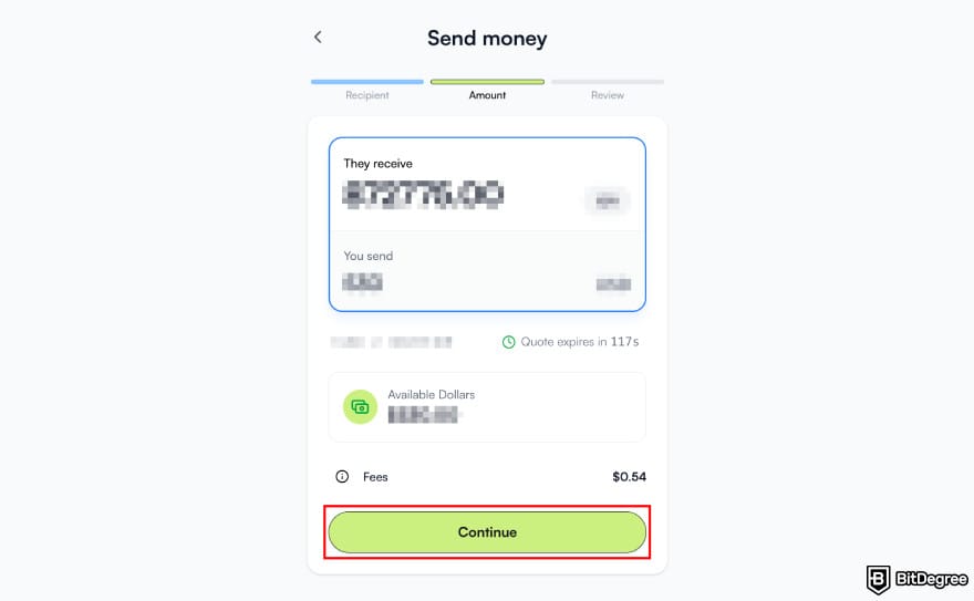 Best way to send money to South Africa: Ogvio send money amount page.