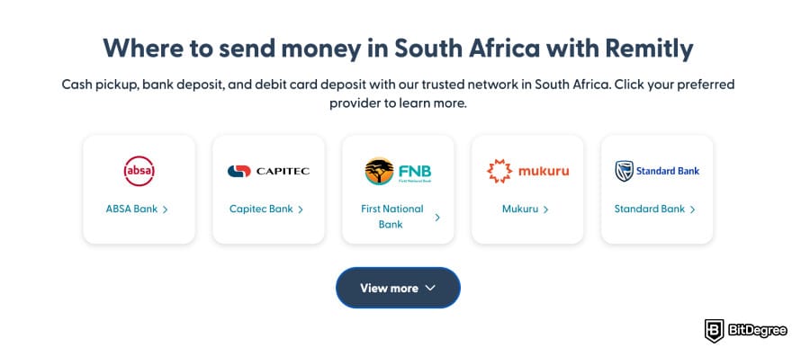 Best way to to send money to South Africa: Remitly's send money to South Africa page.