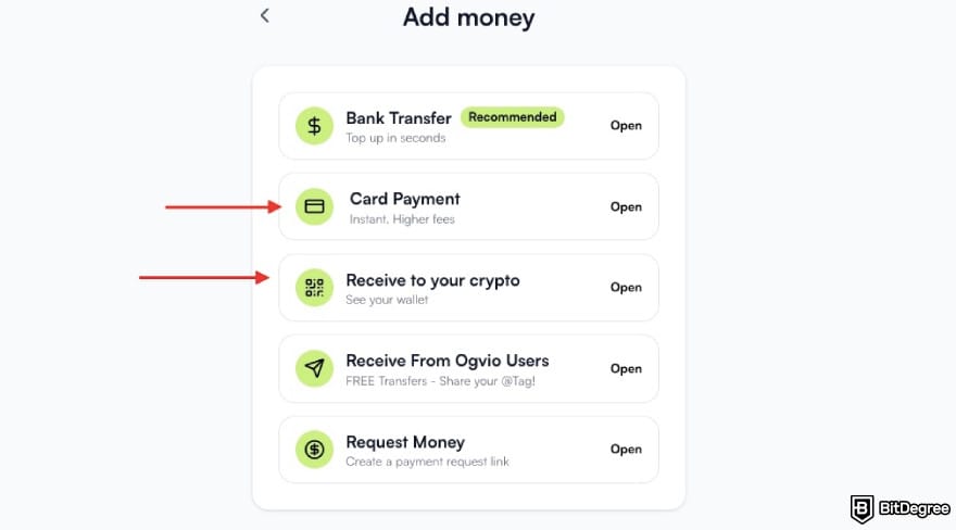 Best way to send money to South Africa: one red arrow pointing to the [Card Payment] option, the other to [Receive to your crypto].