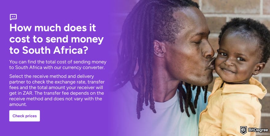 Best way to to send money to South Africa: WorldRemit send money to South Africa page.