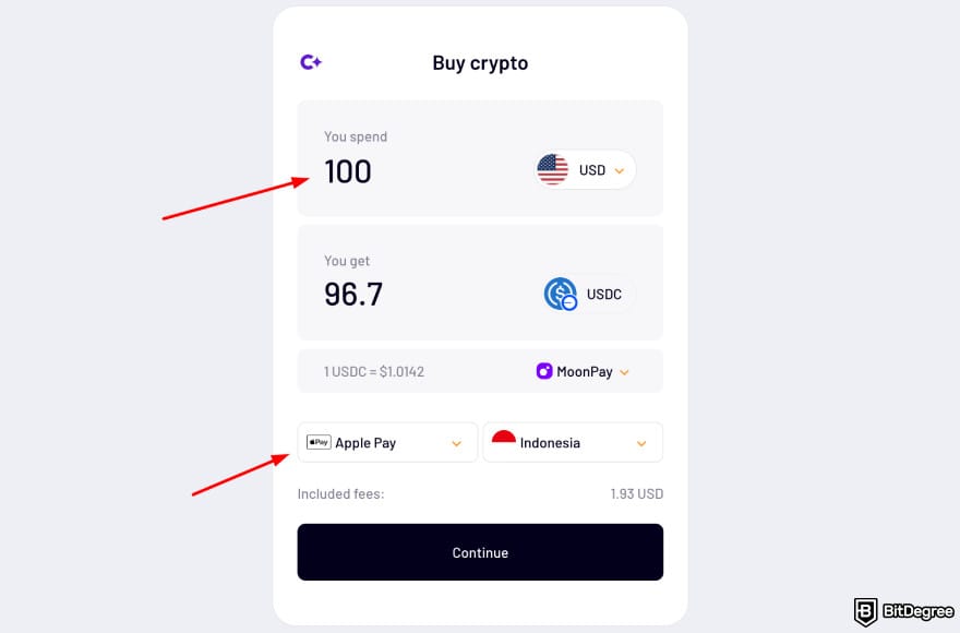 Best way to send money to South Korea: Ogvio card deposit amount and payment method page.