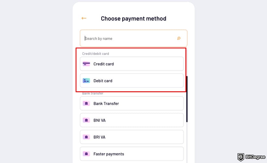 Best way to send money to South Korea: Ogvio card deposit choose payment method page.