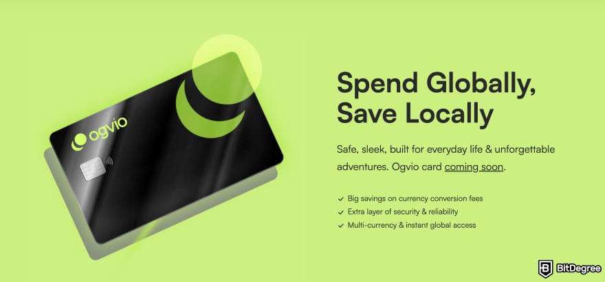 Best way to send money to South Korea: Ogvio homepage showing the card feature.
